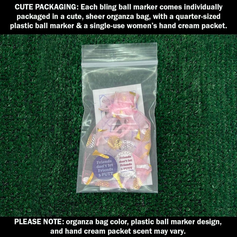 Giggle Golf Bling Golf Ball Marker with Magnetic Hat Clip â€“ Friends Donâ€™t Let Friends 3 Putt Sparkly Marker for Women Golfers â€“ Fun Golf Gift with Organza Bag & Bonus Hand Cream - Image 5